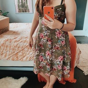 Olive Green Floral High-Low / Maxi Dress